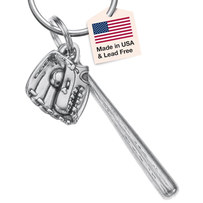 DANFORTH- Baseball Bat & Glove Keyring â€“ Handcrafted Pewter Baseball Keychain - Made In USA - Image 1